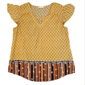 EC MAURICE'S BOHO V-NECK CAP SLEEVE FLORAL BLOUSE SZ.M